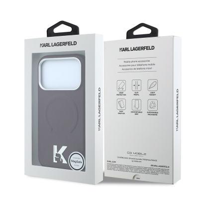 Apple iPhone 18 Pro Max Kılıf Karl Lagerfeld Orjinal Lisanslı M-safe Şarj Özellikli KHEAD Metal Logolu PU Grained Deri Kapak - 8