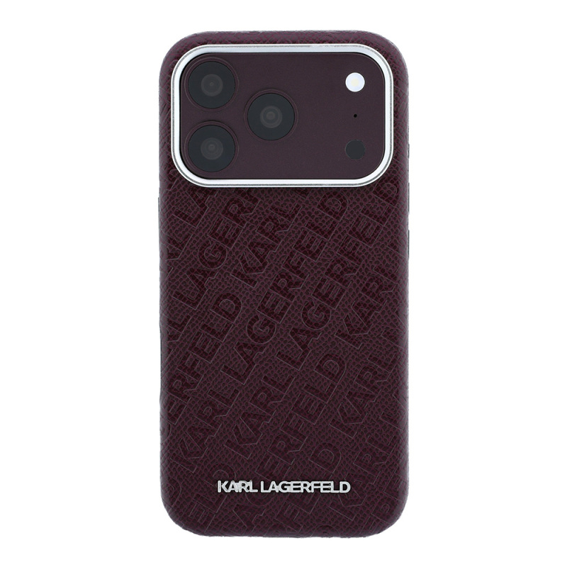 Apple iPhone 18 Pro Max Kılıf Karl Lagerfeld Orjinal Lisanslı PU Deri Damgalı Metal Yazı Logolu Grained Kapak - 3