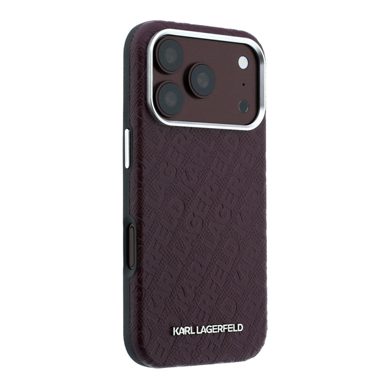 Apple iPhone 18 Pro Max Kılıf Karl Lagerfeld Orjinal Lisanslı PU Deri Damgalı Metal Yazı Logolu Grained Kapak - 4