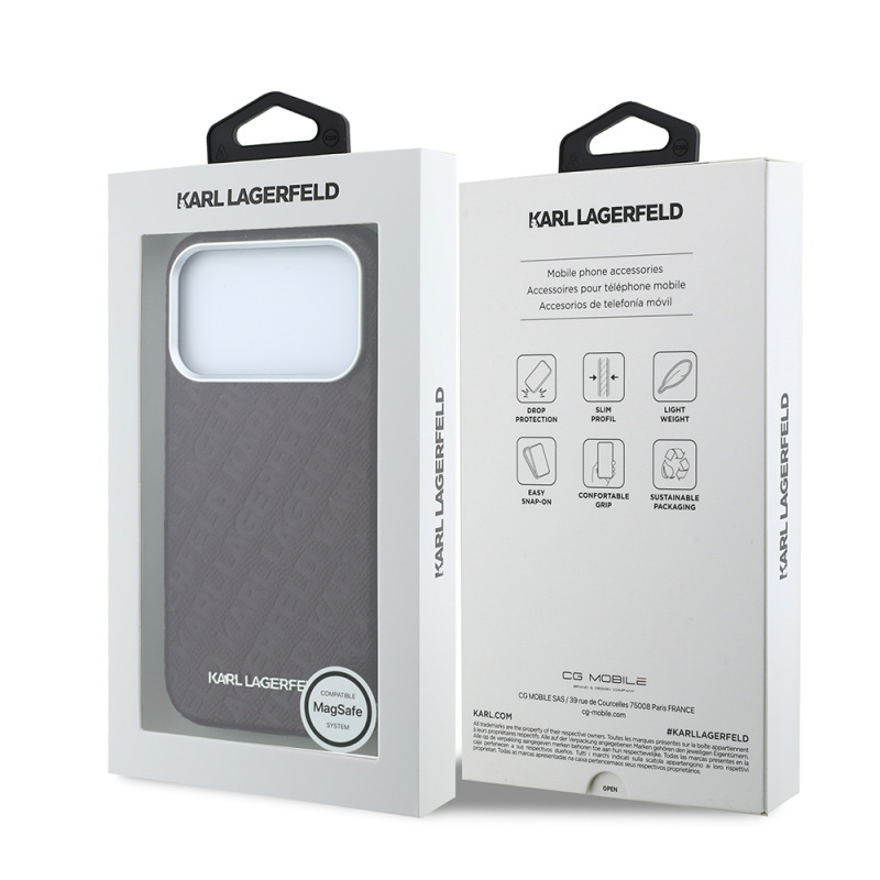 Apple iPhone 18 Pro Max Kılıf Karl Lagerfeld Orjinal Lisanslı PU Deri Damgalı Metal Yazı Logolu Grained Kapak - 8