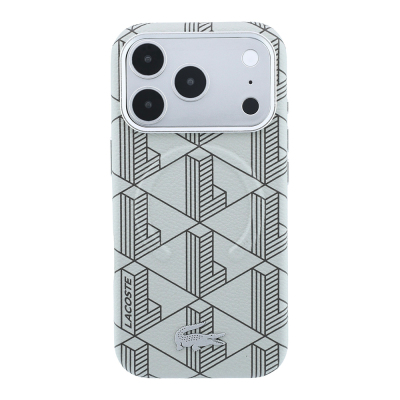 Apple iPhone 18 Pro Max Kılıf Lacoste Orjinal Lisanslı M-safe Şarj Özellikli Metal Logolu Deri Karışık Monogram Desenli Kapak - 6