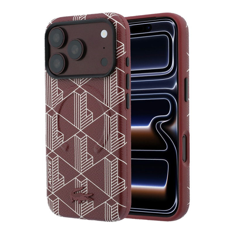 Apple iPhone 18 Pro Max Kılıf Lacoste Orjinal Lisanslı M-safe Şarj Özellikli Metal Logolu Deri Karışık Monogram Desenli Kapak - 2