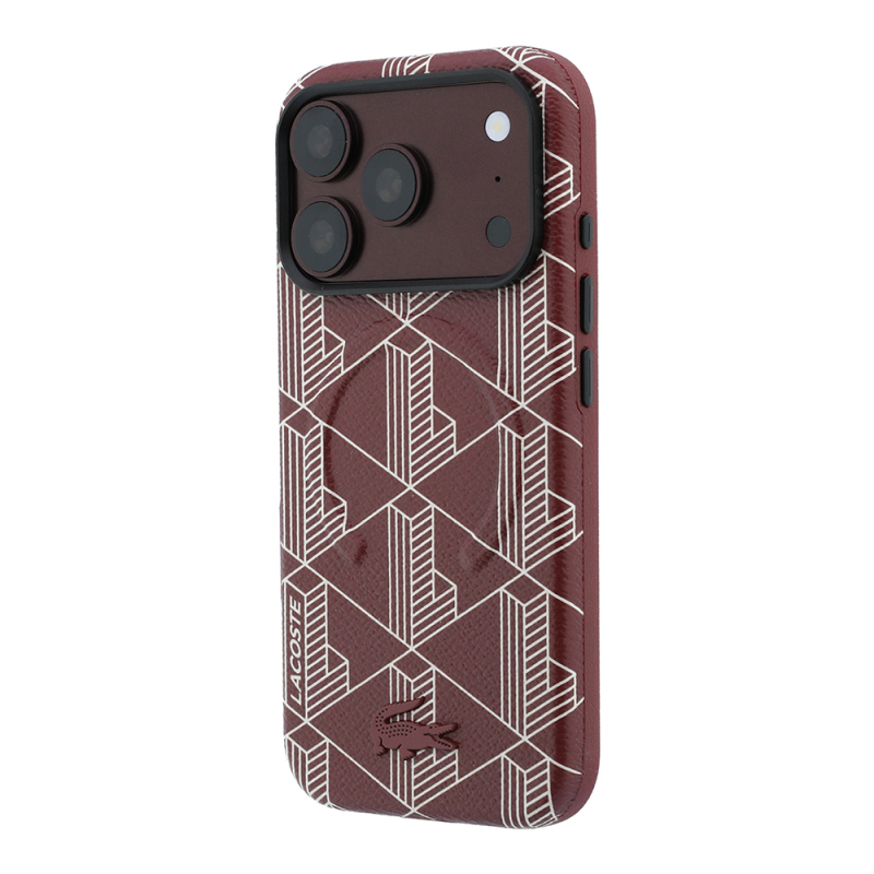 Apple iPhone 18 Pro Max Kılıf Lacoste Orjinal Lisanslı M-safe Şarj Özellikli Metal Logolu Deri Karışık Monogram Desenli Kapak - 12