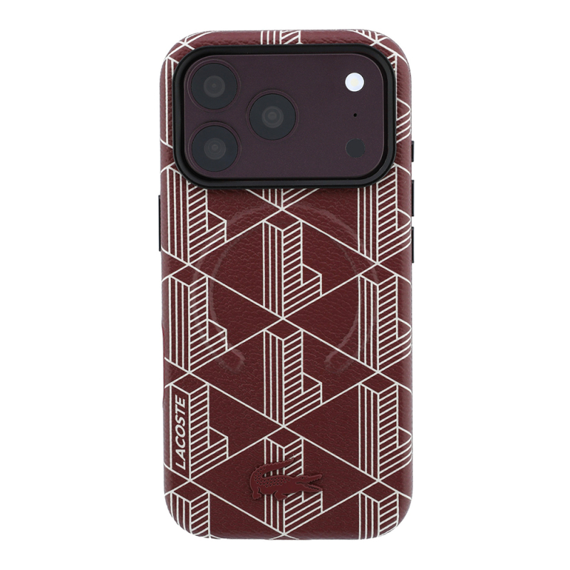 Apple iPhone 18 Pro Max Kılıf Lacoste Orjinal Lisanslı M-safe Şarj Özellikli Metal Logolu Deri Karışık Monogram Desenli Kapak - 13