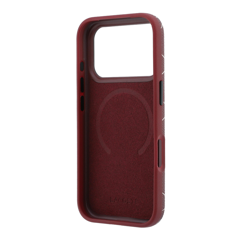 Apple iPhone 18 Pro Max Kılıf Lacoste Orjinal Lisanslı M-safe Şarj Özellikli Metal Logolu Deri Karışık Monogram Desenli Kapak - 17