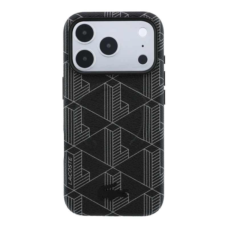 Apple iPhone 18 Pro Max Kılıf Lacoste Orjinal Lisanslı M-safe Şarj Özellikli Metal Logolu Deri Karışık Monogram Desenli Kapak - 20