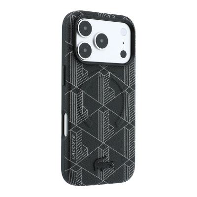 Apple iPhone 18 Pro Max Kılıf Lacoste Orjinal Lisanslı M-safe Şarj Özellikli Metal Logolu Deri Karışık Monogram Desenli Kapak - 21