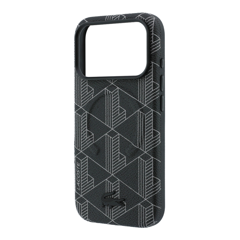 Apple iPhone 18 Pro Max Kılıf Lacoste Orjinal Lisanslı M-safe Şarj Özellikli Metal Logolu Deri Karışık Monogram Desenli Kapak - 23
