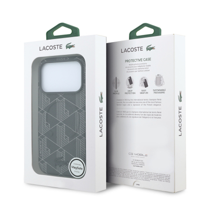 Apple iPhone 18 Pro Max Kılıf Lacoste Orjinal Lisanslı M-safe Şarj Özellikli Metal Logolu Deri Karışık Monogram Desenli Kapak - 25