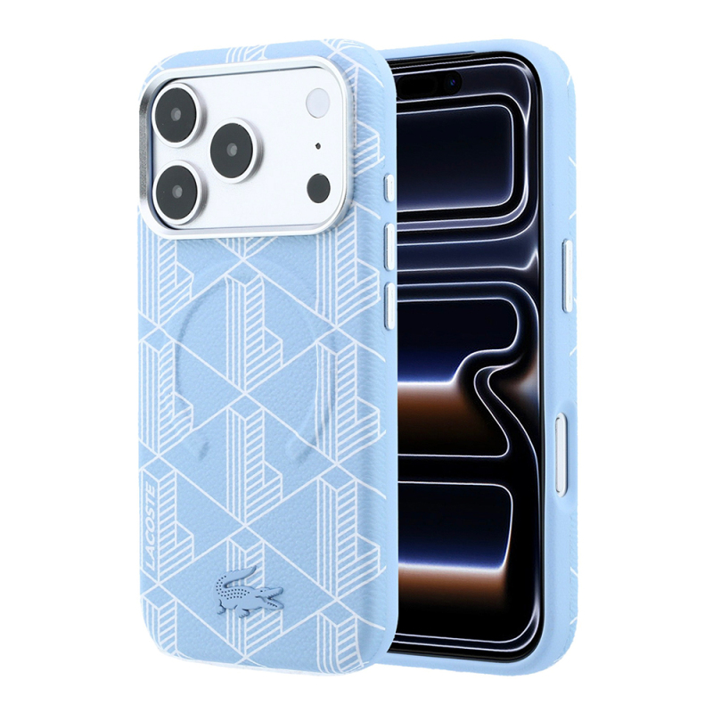 Apple iPhone 18 Pro Max Kılıf Lacoste Orjinal Lisanslı M-safe Şarj Özellikli Metal Logolu Deri Karışık Monogram Desenli Kapak - 4