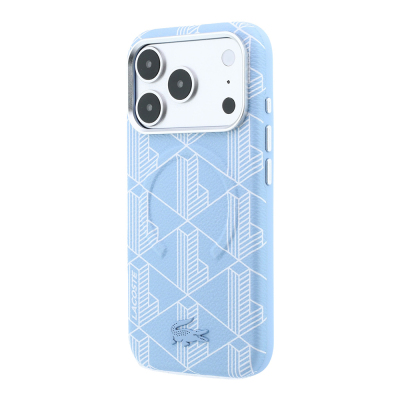 Apple iPhone 18 Pro Max Kılıf Lacoste Orjinal Lisanslı M-safe Şarj Özellikli Metal Logolu Deri Karışık Monogram Desenli Kapak - 26
