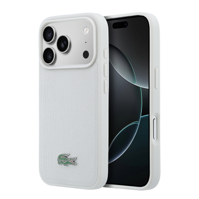 Apple iPhone 18 Pro Max Kılıf Lacoste Orjinal Lisanslı M-safe Şarj Özellikli PU Pike Desenli Metal Logolu Kapak - 5