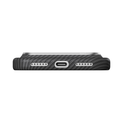 Apple iPhone 18 Pro Max Kılıf M-safe Şarj Özellikli 1500D Aramid Karbon Fiber Pitaka Ultra-Slim Classic Serisi Black-Grey Twill Kapak - 9