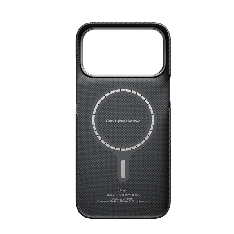 Apple iPhone 18 Pro Max Kılıf M-safe Şarj Özellikli 1500D Aramid Karbon Fiber Pitaka Ultra-Slim Classic Serisi Black-Grey Twill Kapak - 3