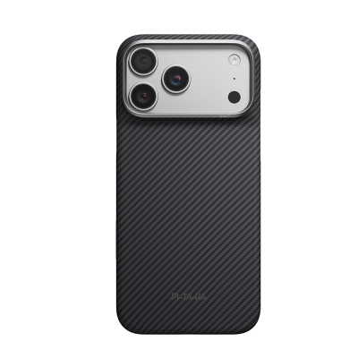 Apple iPhone 18 Pro Max Kılıf M-safe Şarj Özellikli 1500D Aramid Karbon Fiber Pitaka Ultra-Slim Classic Serisi Black-Grey Twill Kapak - 1