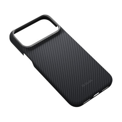 Apple iPhone 18 Pro Max Kılıf M-safe Şarj Özellikli 1500D Aramid Karbon Fiber Pitaka Ultra-Slim Classic Serisi Black-Grey Twill Kapak - 5
