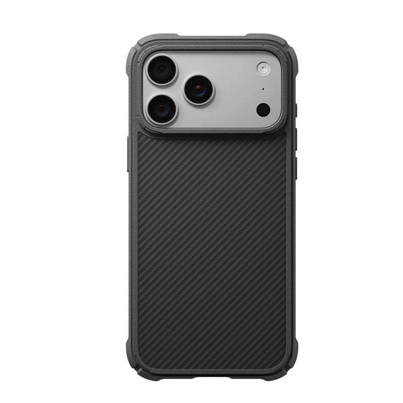 Apple iPhone 18 Pro Max Kılıf M-safe Şarj Özellikli 600D Aramid Fiber Pitaka Black-Grey Twill Serisi Cairn Kapak - 1