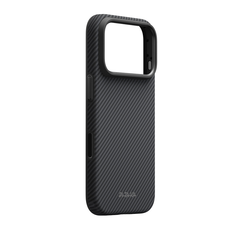 Apple iPhone 18 Pro Max Kılıf M-safe Şarj Özellikli Aramid Karbon Fiber Pitaka Military-Grade Classic Serisi New Logo Black-Grey Twill Kapak - 3