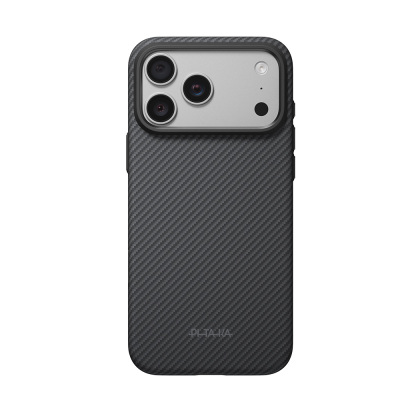 Apple iPhone 18 Pro Max Kılıf M-safe Şarj Özellikli Aramid Karbon Fiber Pitaka Military-Grade Classic Serisi New Logo Black-Grey Twill Kapak - 1