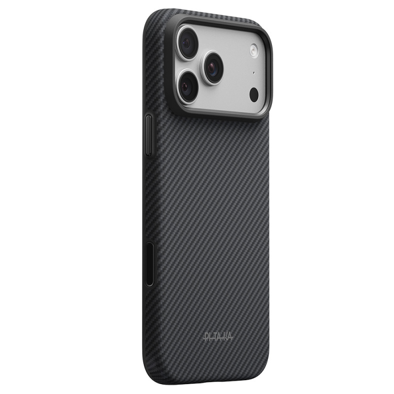 Apple iPhone 18 Pro Max Kılıf M-safe Şarj Özellikli Aramid Karbon Fiber Pitaka Military-Grade Classic Serisi New Logo Black-Grey Twill Kapak - 12