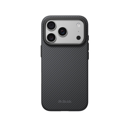Apple iPhone 18 Pro Max Kılıf M-safe Şarj Özellikli Aramid Karbon Fiber Pitaka Military-Grade Classic Serisi New Logo Black-Grey Twill Kapak - 14