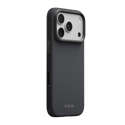 Apple iPhone 18 Pro Max Kılıf M-safe Şarj Özellikli Aramid Karbon Fiber Pitaka Military-Grade Classic Serisi New Logo Black-Grey Twill Kapak - 15