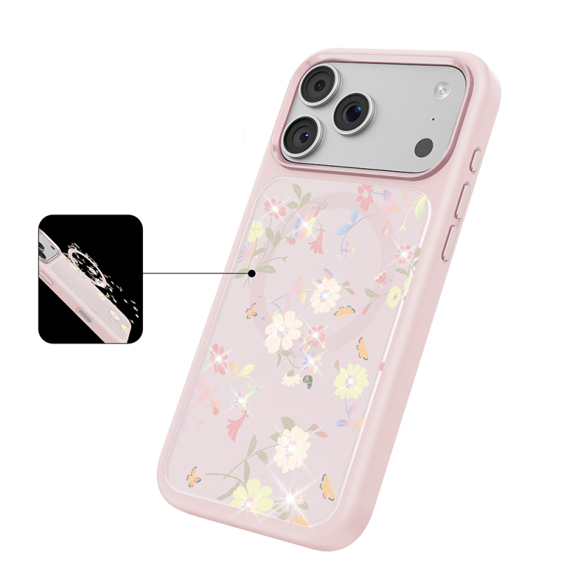 Apple iPhone 18 Pro Max Kılıf M-safe Şarj Özellikli Çiçek Tasarımlı Mutural Flower Serisi Kapak - 21