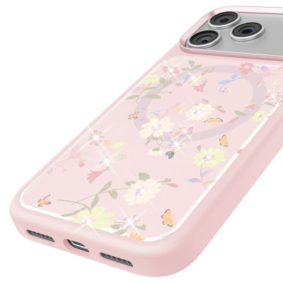 Apple iPhone 18 Pro Max Kılıf M-safe Şarj Özellikli Çiçek Tasarımlı Mutural Flower Serisi Kapak - 22