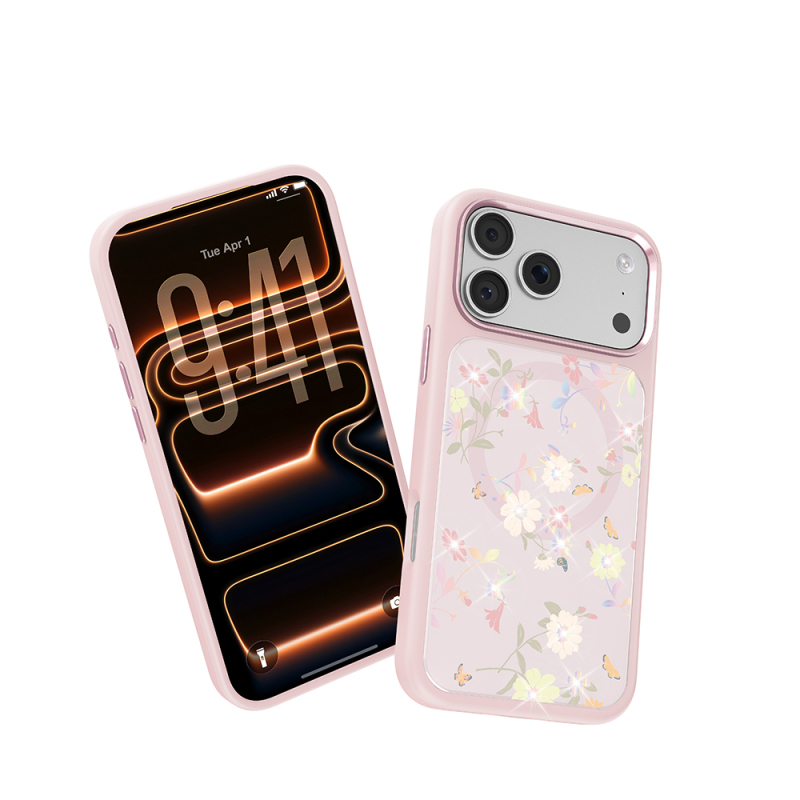 Apple iPhone 18 Pro Max Kılıf M-safe Şarj Özellikli Çiçek Tasarımlı Mutural Flower Serisi Kapak - 26