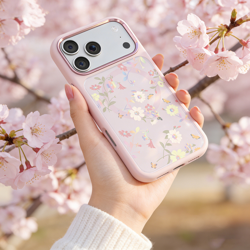 Apple iPhone 18 Pro Max Kılıf M-safe Şarj Özellikli Çiçek Tasarımlı Mutural Flower Serisi Kapak - 31