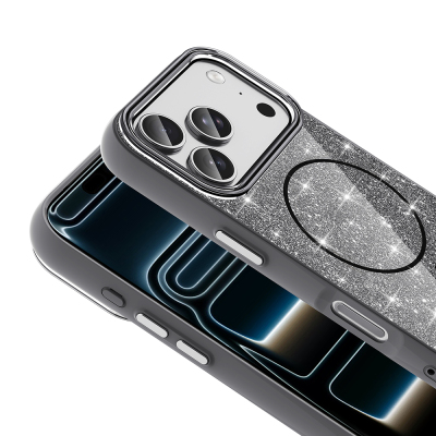 Apple iPhone 18 Pro Max Kılıf M-safe Şarj Özellikli Parlayan Simli Zore Okso Kapak - 17