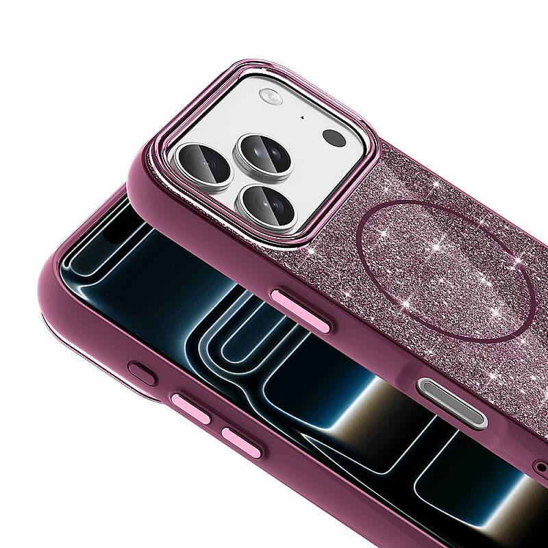 Apple iPhone 18 Pro Max Kılıf M-safe Şarj Özellikli Parlayan Simli Zore Okso Kapak - 22