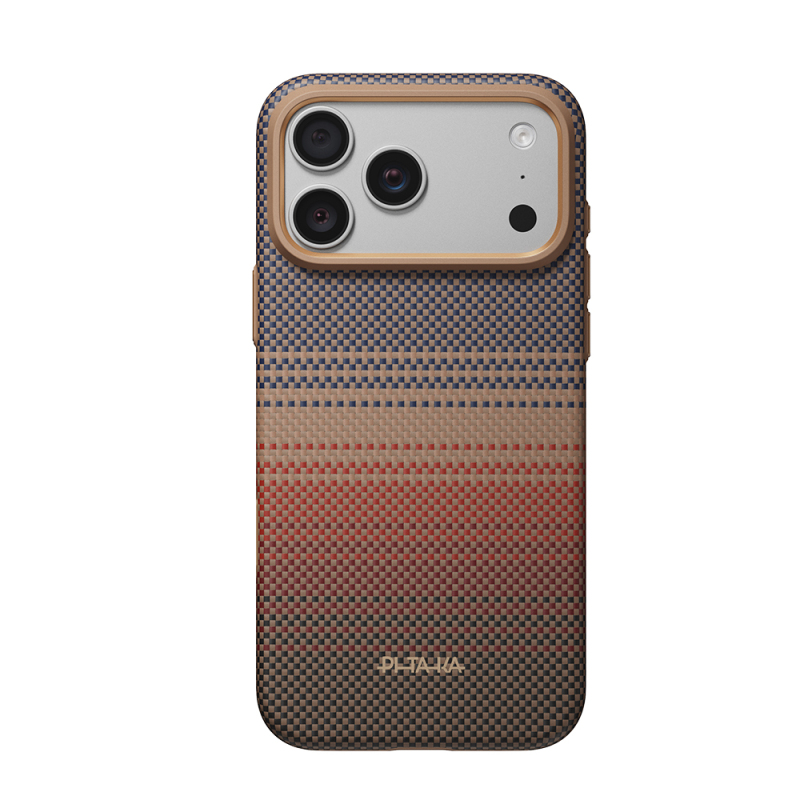Apple iPhone 18 Pro Max Kılıf M-safe Şarj Özellikli Pitaka Tactile Woven Sunset-Moonrise Aramid Serisi Summa Kapak - 1