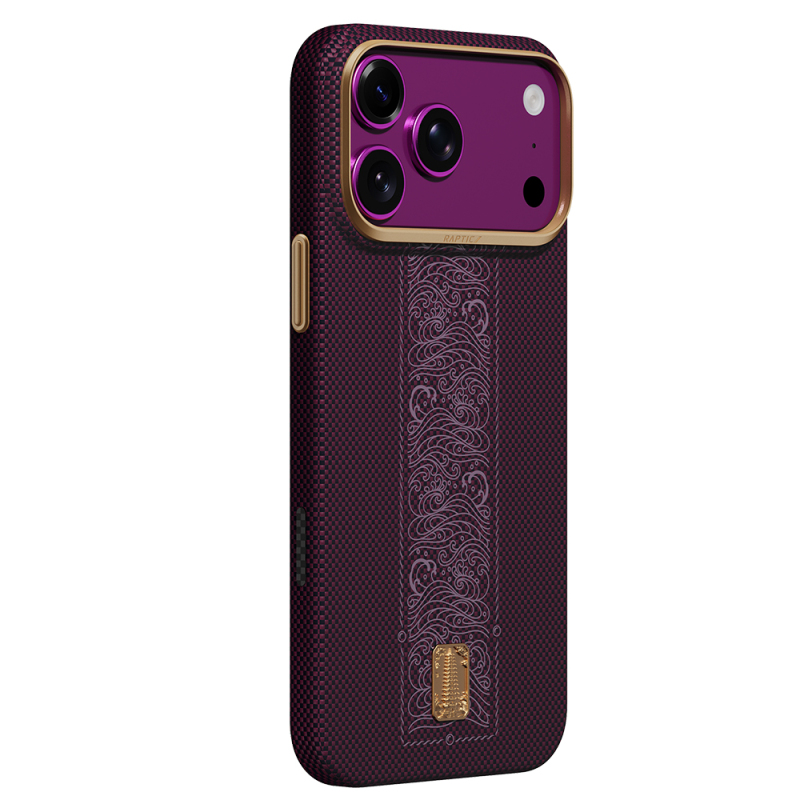 Apple iPhone 18 Pro Max Kılıf M-safe Şarj Özellikli Raptic Aramid Skin Rise Serisi 24 Ayar Altın Kaplamalı Karbon Kapak - 6