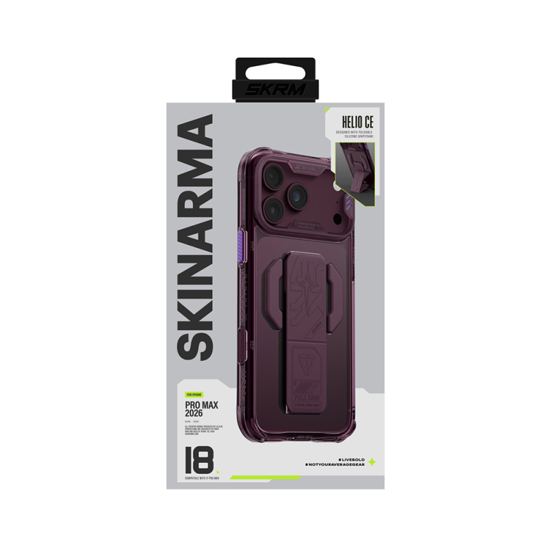 Apple iPhone 18 Pro Max Kılıf M-safe Şarj Özellikli Teknoloji Desenli Skinarma Helio CE Mag Charge Standlı Kapak - 23