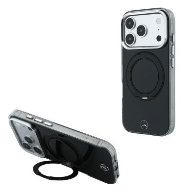Apple iPhone 18 Pro Max Kılıf Mercedes Benz Orjinal Lisanslı M-safe Şarj Özellikli 360 Derece Dönebilen Standlı Metal Logolu Sert PC Kapak - 3