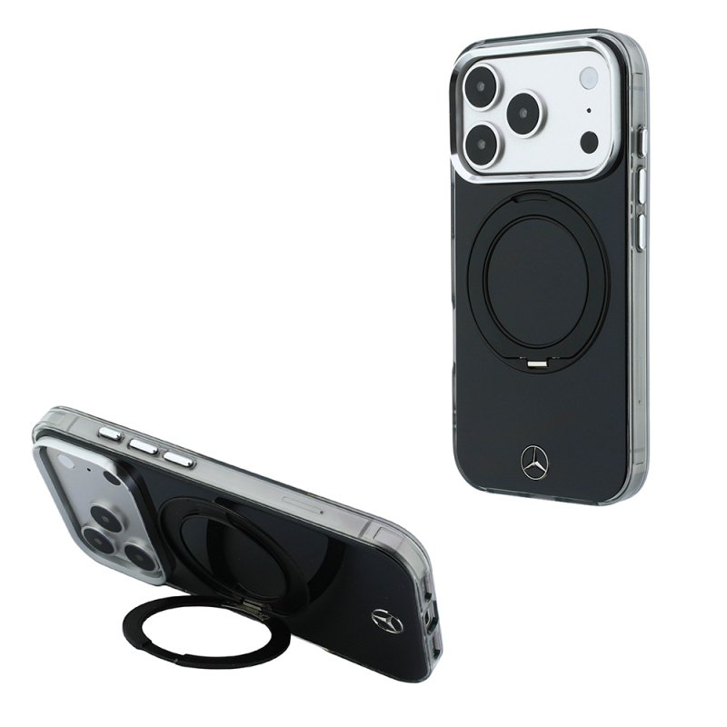 Apple iPhone 18 Pro Max Kılıf Mercedes Benz Orjinal Lisanslı M-safe Şarj Özellikli 360 Derece Dönebilen Standlı Metal Logolu Sert PC Kapak - 3