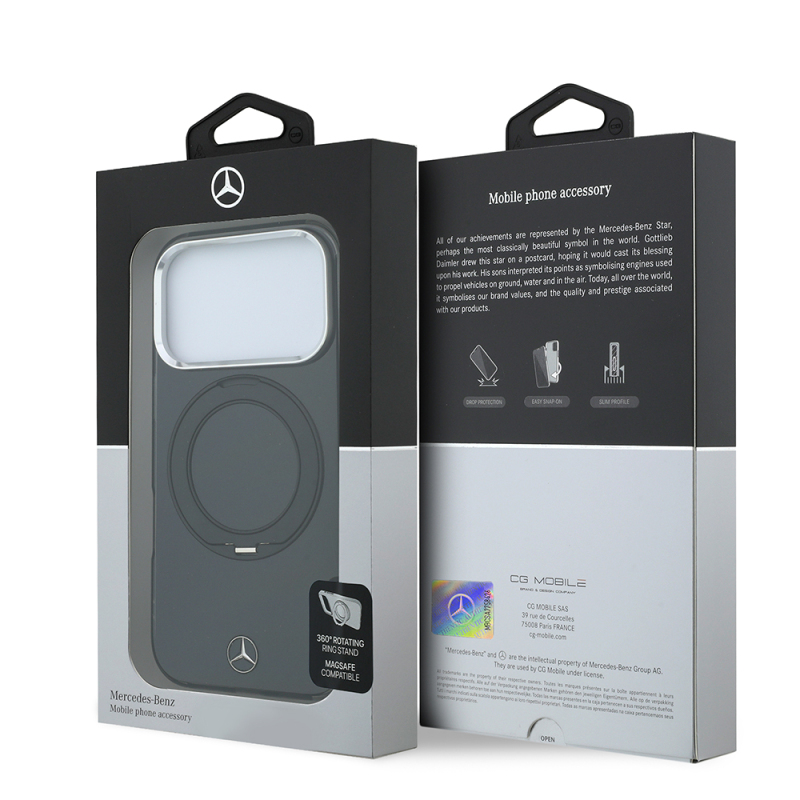 Apple iPhone 18 Pro Max Kılıf Mercedes Benz Orjinal Lisanslı M-safe Şarj Özellikli 360 Derece Dönebilen Standlı Metal Logolu Sert PC Kapak - 9
