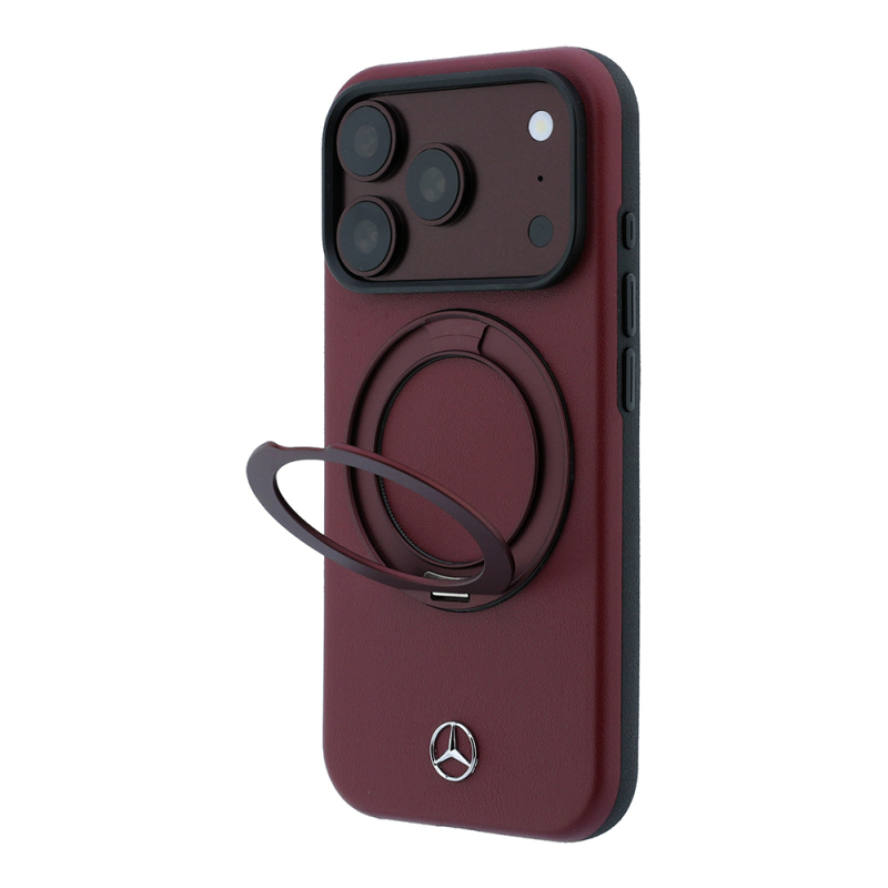 Apple iPhone 18 Pro Max Kılıf Mercedes Benz Orjinal Lisanslı M-safe Şarj Özellikli 360 Derece Dönebilen Standlı PU Metal Logolu Kapak - 2