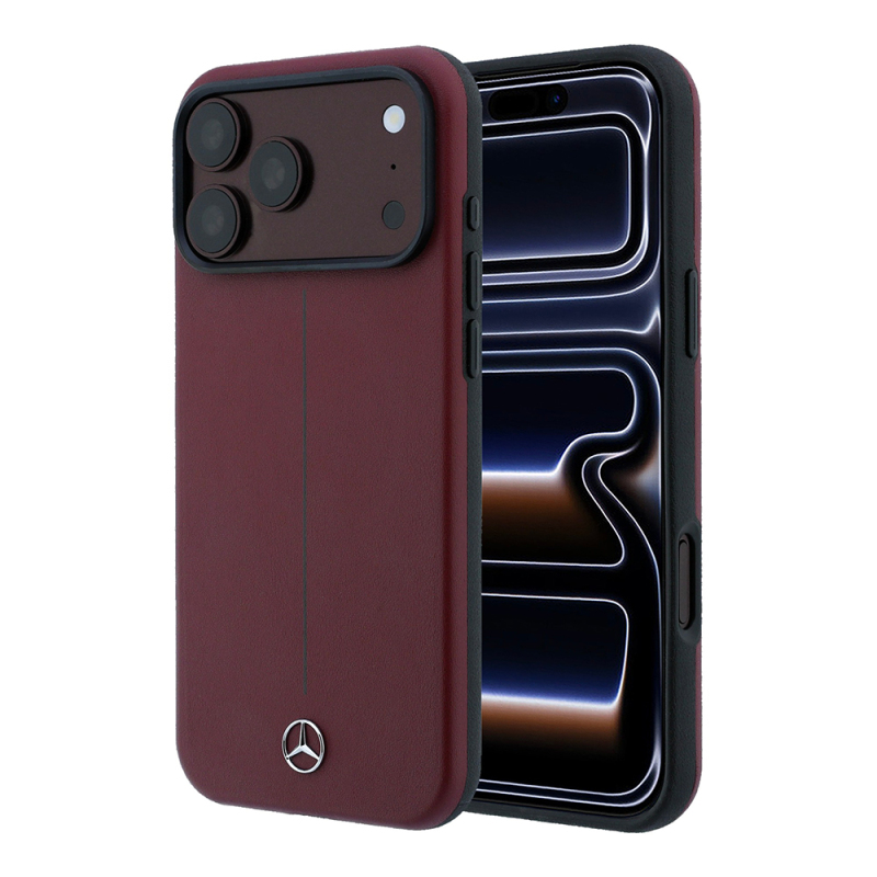 Apple iPhone 18 Pro Max Kılıf Mercedes Benz Orjinal Lisanslı M-safe Şarj Özellikli Metal Yıldız Logolu Çizgili Deri Kapak - 1