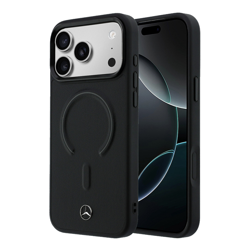 Apple iPhone 18 Pro Max Kılıf Mercedes Benz Orjinal Lisanslı M-safe Şarj Özellikli Metal Yıldız Logolu Kabartmalı Deri Kapak - 2