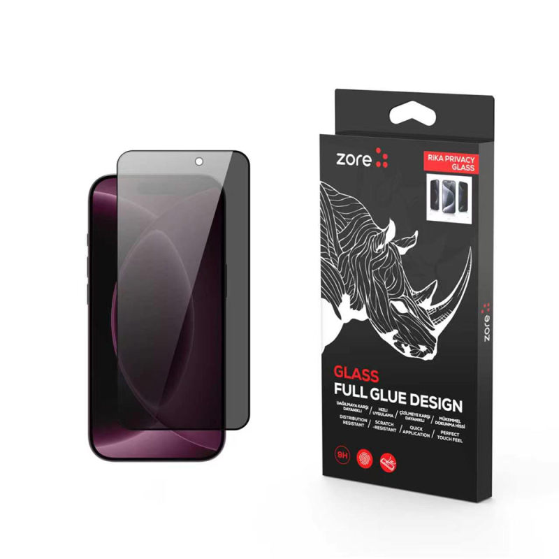 Apple iPhone 18 Pro Zore Rika Premium Privacy Tempered Glass Screen Protector - 1