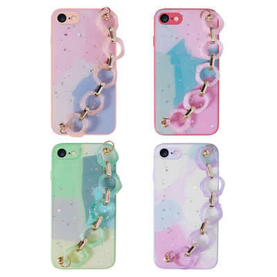 Apple iPhone 7 Case Glittery Patterned Hand Strap Holder Zore Elsa Silicone Cover - 2