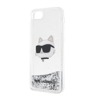 Apple iPhone 7 Case Karl Lagerfeld Liquid Glittery Choupette Head Design Cover - 7