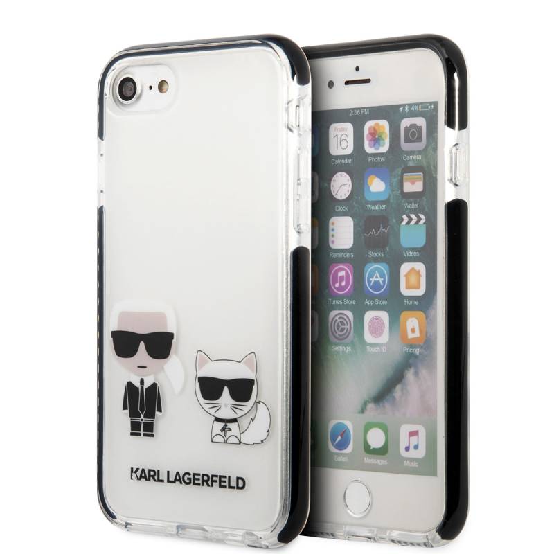 Apple iPhone 7 Kılıf Karl Lagerfeld Kenarları Siyah Silikon K&C Dizayn Kapak - 1