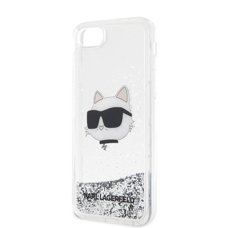 Apple iPhone 7 Kılıf Karl Lagerfeld Sıvılı Simli Choupette Head Dizayn Kapak - 7