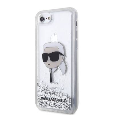 Apple iPhone 7 Kılıf Karl Lagerfeld Sıvılı Simli Karl Head Dizayn Kapak - 4