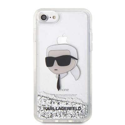 Apple iPhone 7 Kılıf Karl Lagerfeld Sıvılı Simli Karl Head Dizayn Kapak - 5