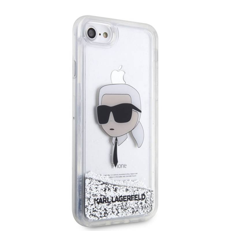 Apple iPhone 7 Kılıf Karl Lagerfeld Sıvılı Simli Karl Head Dizayn Kapak - 8