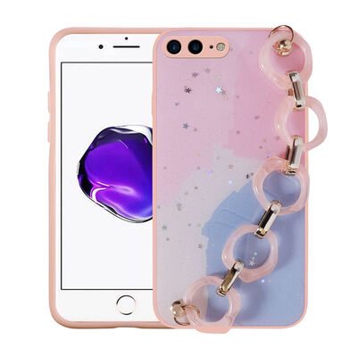 Apple iPhone 7 Plus Case Glittery Patterned Hand Strap Holder Zore Elsa Silicone Cover - 6